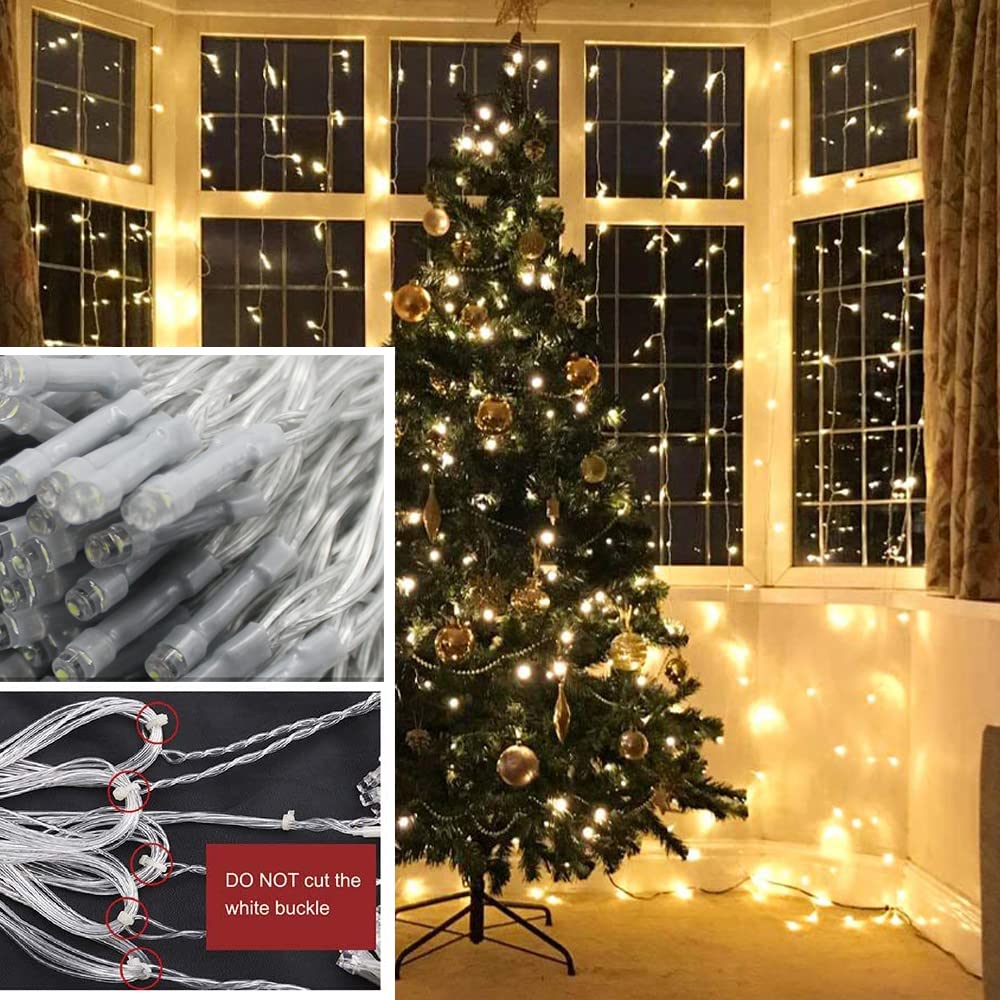 Solhice LED Curtain Lights Outdoor 12ft x10ft, 360 LED Plug in Hanging String Lights Indoor Bedroom, Twinkle Light Backdrop for Outside Wedding Decor, Warm White (Not Connectable)