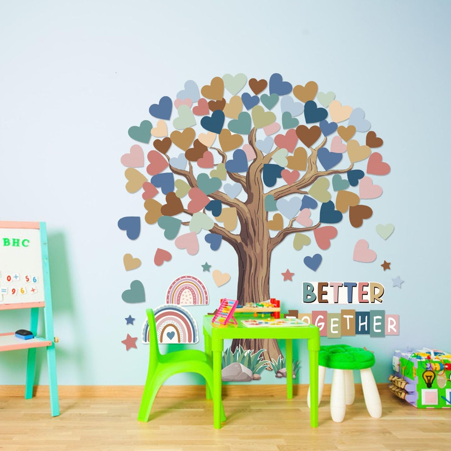 Adduster 108 Sheet Tree Bulletin Board Set - Classroom Tree Bulletin Board Set Heart Cutouts Classroom Bulletin Wall Decor Supplies for School Elementary Teacher Chalkboards (Bohemian)