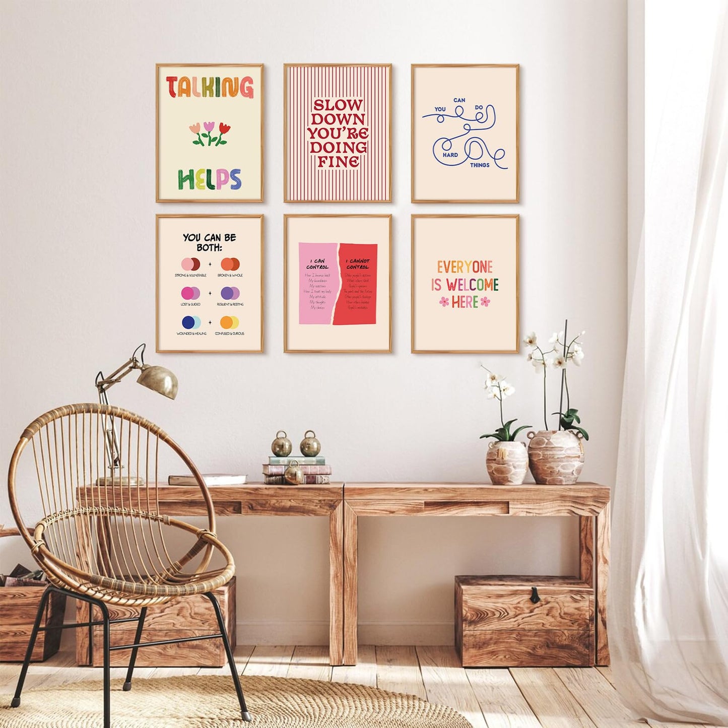 Mental Health Office Wall Decor Therapy Wall Art Mental Health Canvas Posters Motivational Inspirational Quotes Pictures Boho Positive Artwork for Counseling Office Classroom 8x10 Inch Unframed 6Pcs