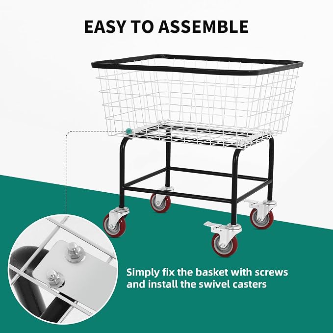 Extra-Large Rolling Laundry Cart with Wheels Holds 4 Washer Loads, Wire Laundry Basket, Heavy-Duty Steel Storage Basket with Galvanized Finish, for Commercial or Home Laundry