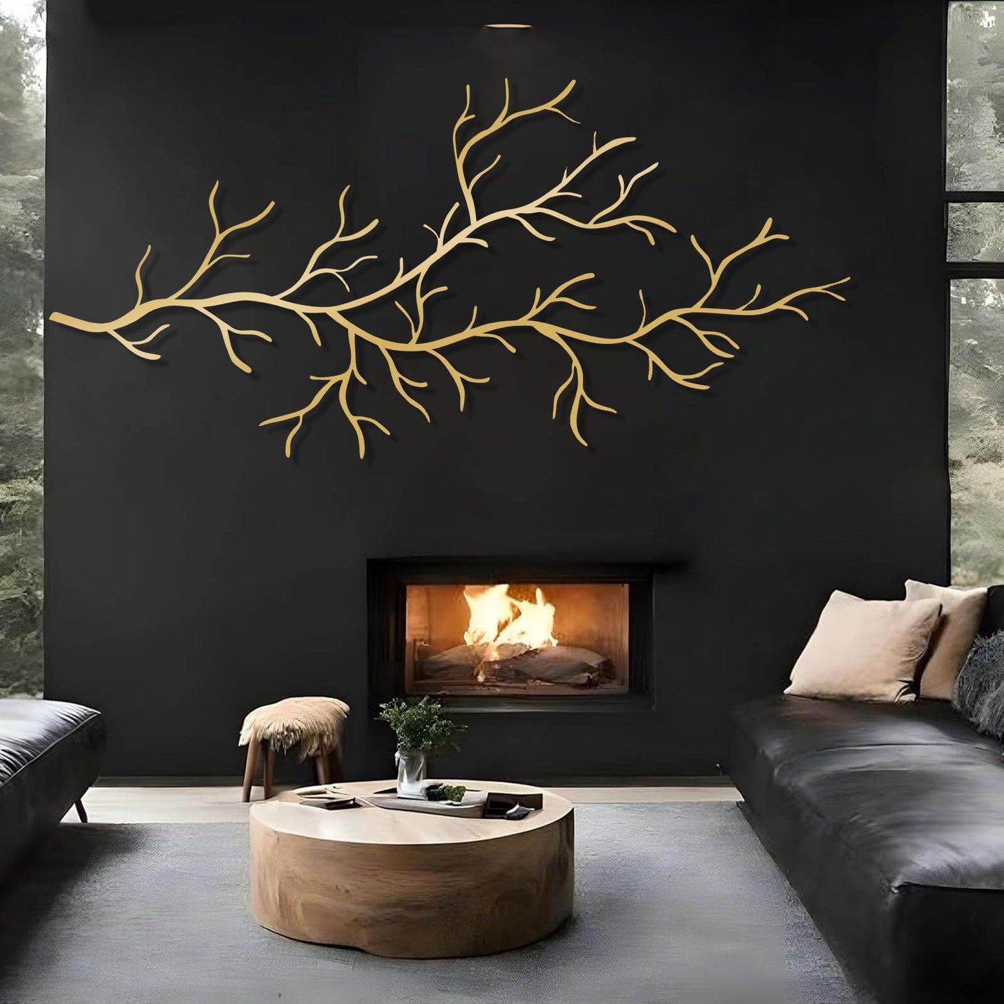 LARNT Metal Tree Branch Wall Art, Modern Nature Inspired Wall Decor, Tree Branch Wall Decor, Nature Sculpture, Nature Room Decor (Silver, 28"x59"|71x150cm)