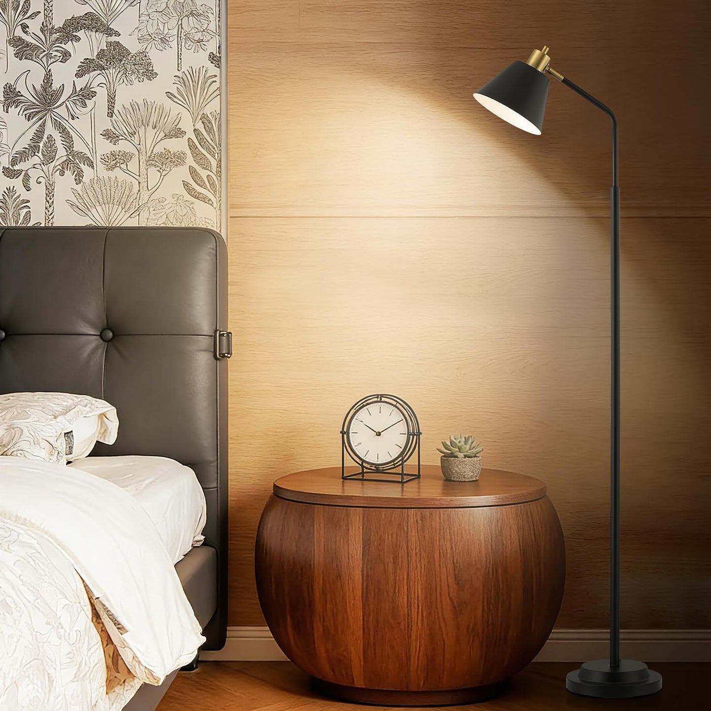 Leasgy 65.3" Floor Lamps for Living Room, Black Floor Lamp for Bedroom, Dual-Base Industrial Standing Lamp, Adjustable-Head Corner Lamp, Modern Tall Lamp, Living Room Light, Bulb Included, Black