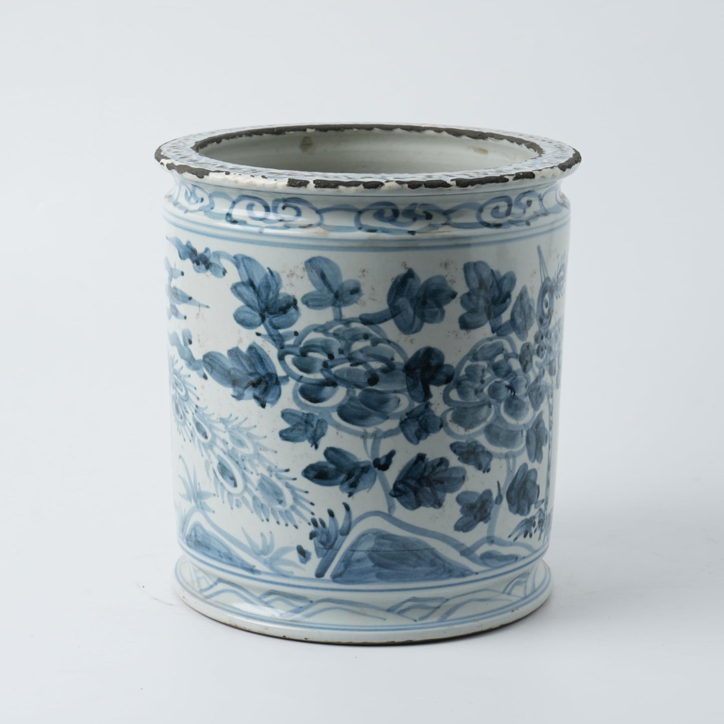 Antique Hand-Painted Flower and Bird Porcelain Pen Holder Old Style Ceramic Planter 9.7 Inch Large Plants Vase Blue & White Porcelain Silla Flower Plant Pots (Sky Blue)