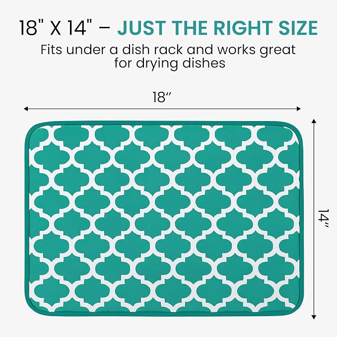 Dish Drying Mat for Kitchen Counter - 18 x 14 Inch Large Super Absorbent Microfiber Dish Drying Pad, Machine Washable Quick Dry Under Dish Rack Mat, Counter Protector for Dishes Pots Pans, Coffee Bar