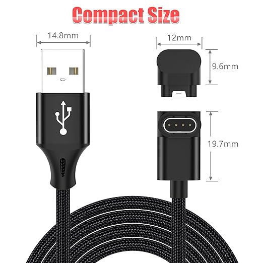 AGVEE 6.6ft Charger for Garmin Watch, L-Shape Charging Cable for Fenix, Forerunner, Vivoactive, Instinct, Venu, Tactix, Approach, D2, Quatix Series, Right Angle Braided, Black