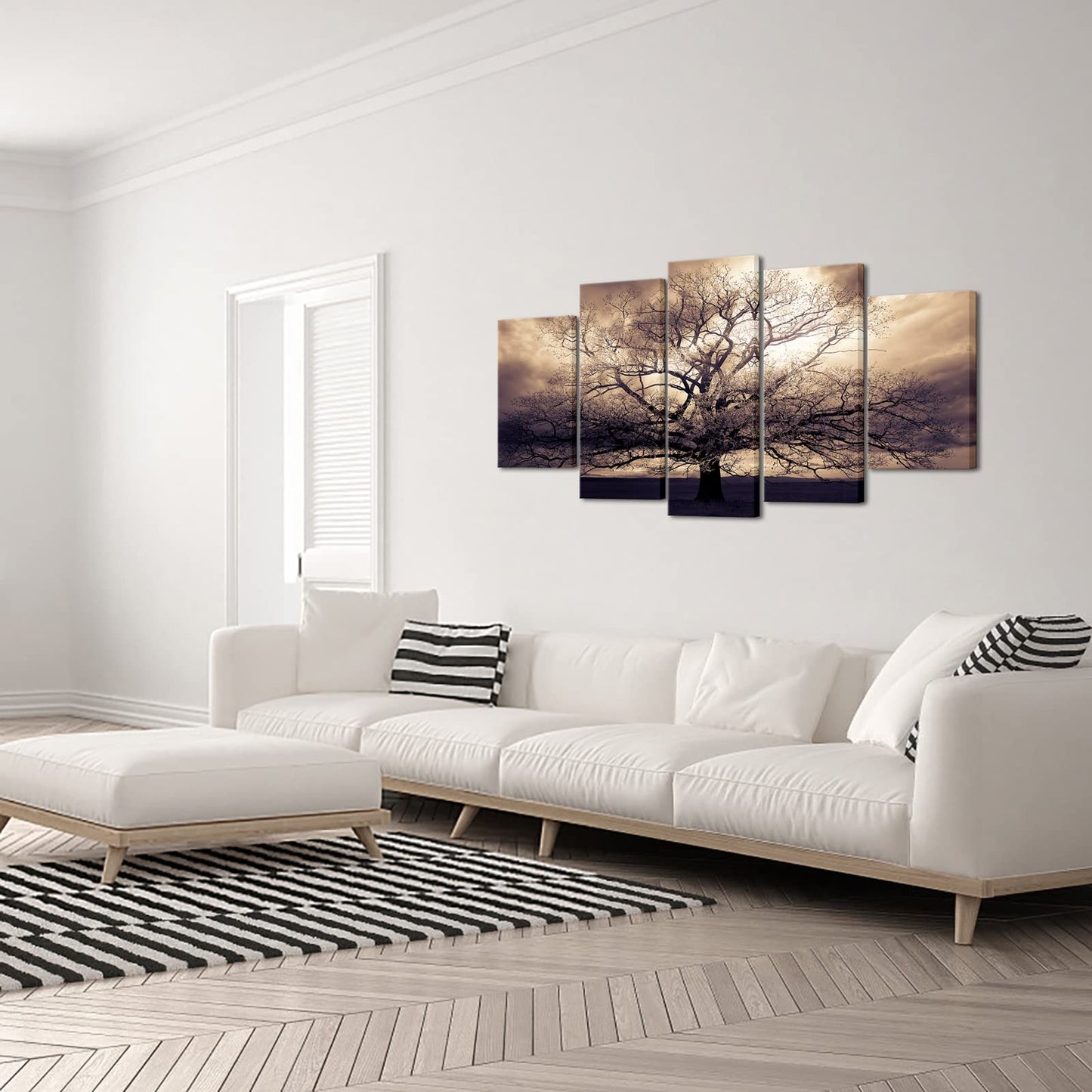 sechars - 5 Piece Large Canvas Wall Art Sepia Tree of Life Picture Photo Art Print on Canvas Mysterious Fantasy Forest Artwork for Home Office Living Room Decor Gallery Wrap Ready to Hang