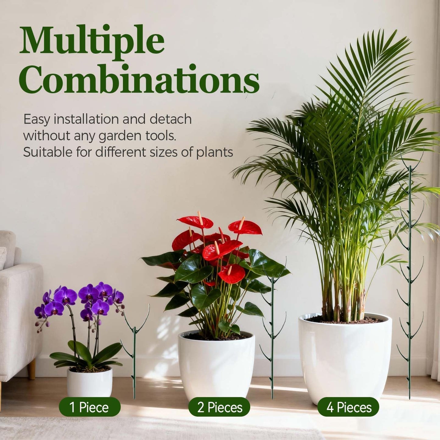 10 Pack Stackable Monstera Plant Support Stakes, Adjustable Plant Supports for Small Indoor Potted Plants, Pothos, Philodendron, Ivy & Climbing Vine Plants