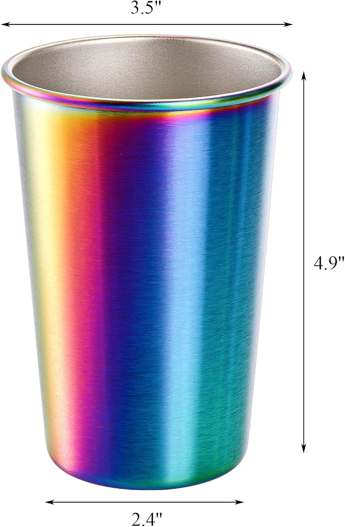 Tosnail 6 Pack Stainless Steel Pint Cups, 16 oz Metal Cups Unbreakable Drinking Glasses Water Tumblers for Kids, Adults Indoor and Outdoor Use, Rainbow