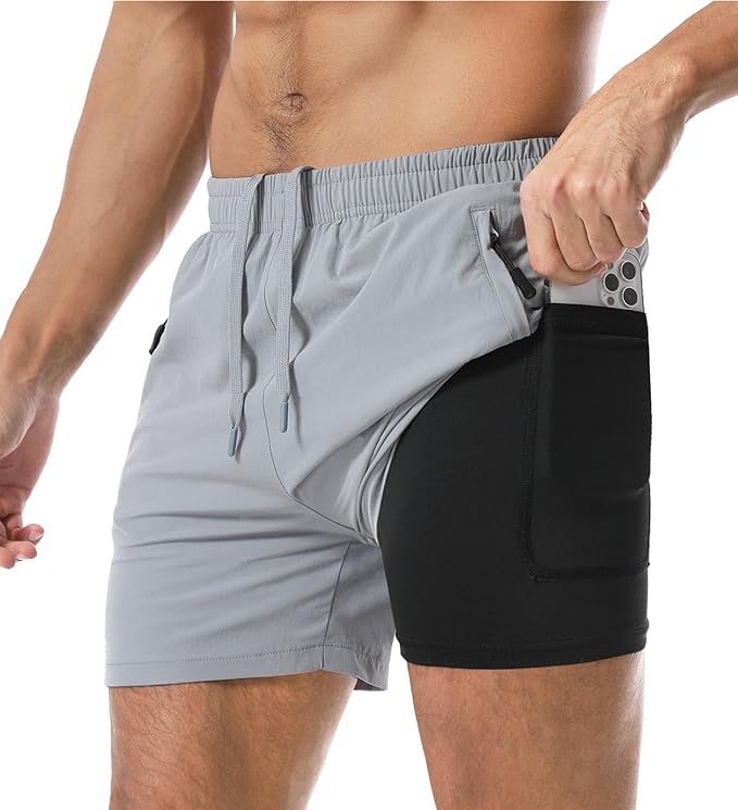 Aolesy Men's Gym Shorts Linerless & Liner - 5" Quick Dry Workout Running Shorts with Zip Pockets Sports Athletic Shorts