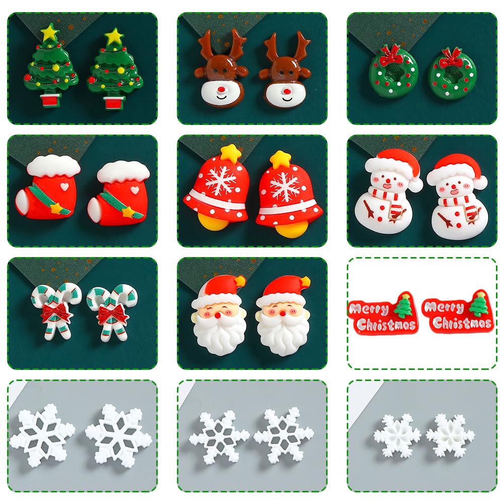Yxtwaeh 210 Pcs Mini Christmas Decorations for Crafts, Holly Leaves with Berries Miniature Snowflake Resin Charms Santa Snowman Flatback Embellishments for Xmas Wreath DIY Craft