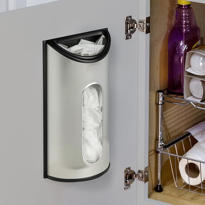Honey-Can-Do Stainless Steel Plastic Bag Saver & Trash Bag Dispenser, Wall-Mounted Plastic Bag Organizer for Kitchen, Pantry, Garage, Durable Stainless Steel Storage for Grocery Bags and Space-Saving