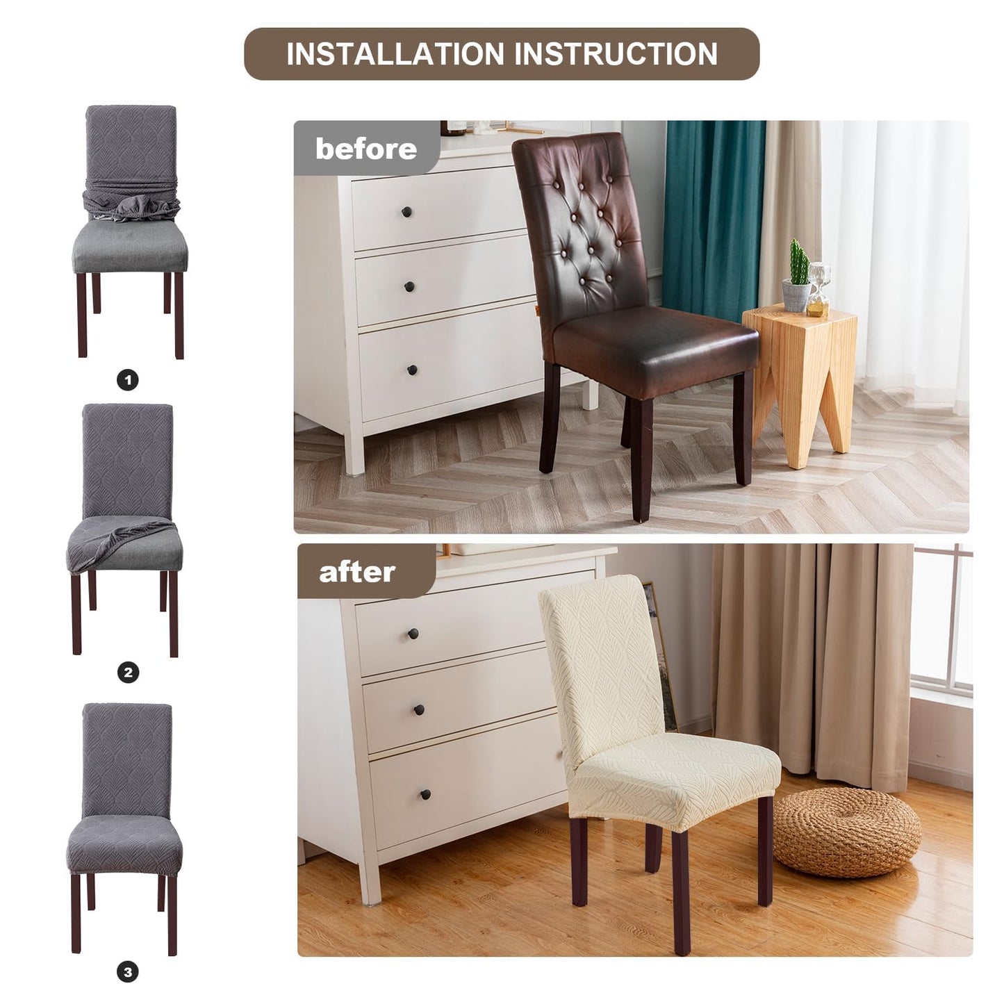 YUEANG Chair Covers for Dining Chairs,100% Waterproof Dining Chair Covers Set of 4,Removable Stretch Parsons Slip,Washable Seat Protector for Kitchen Beige