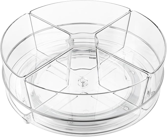 Lazy Susan Organizer, 9 inch Rotating Storage Organizer with 4 Removable-Bins,Turntable Organizer for Fridge, Kitchen, Vanity, Cabinet