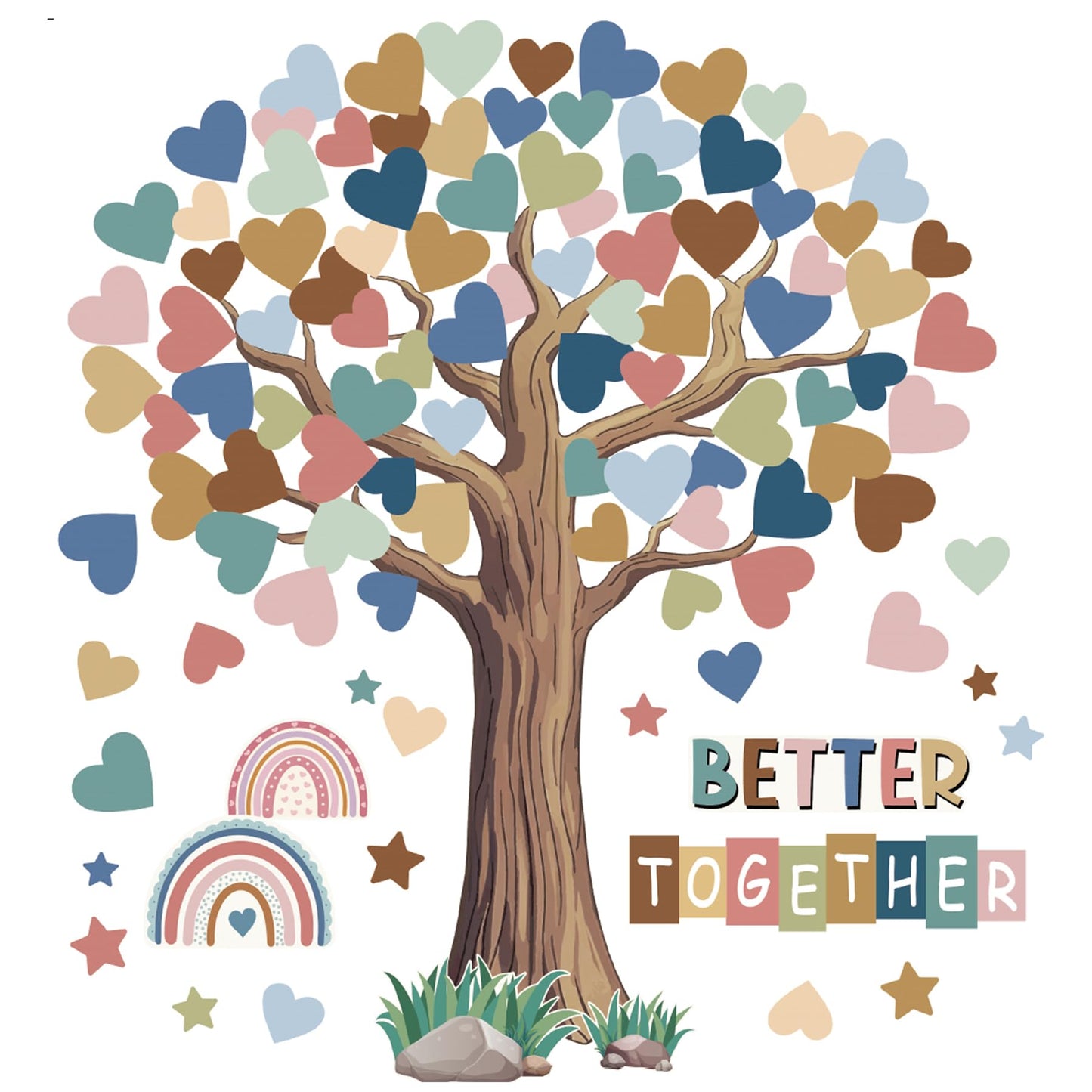Adduster 108 Sheet Tree Bulletin Board Set - Classroom Tree Bulletin Board Set Heart Cutouts Classroom Bulletin Wall Decor Supplies for School Elementary Teacher Chalkboards (Bohemian)