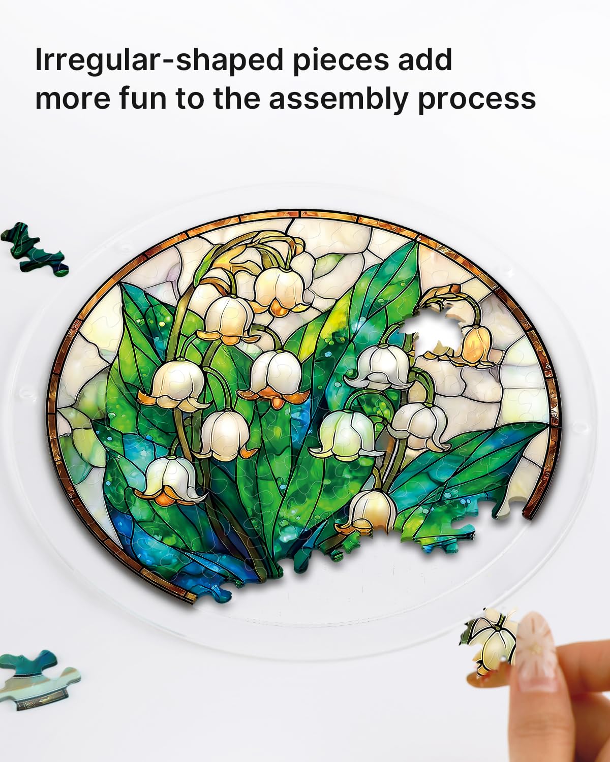 KaayeeWood 83 Pieces Acrylic Suncatcher Puzzle, Unique Secret Lily Valley Acrylic Sun Catcher Puzzle Kit for Doors Garden and Window Hanging, DIY Suncatcher Kits for Adults, 7.4 in