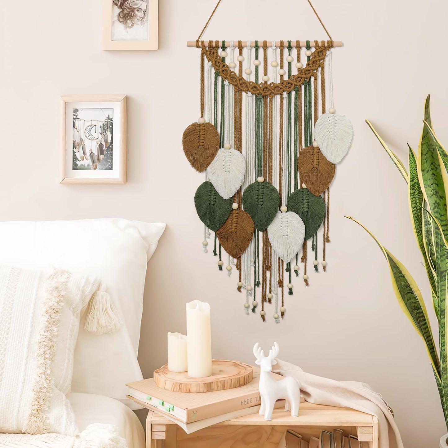 Weldomcor Macrame Wall Hanging Boho Leaf Woven Tapestry, Bohemian Chic Home Decor Modern Handmade Leaves Feather Wall Art Decorations for Bedroom Living Room Apartment Ornament 16.5" W X 31.5" L