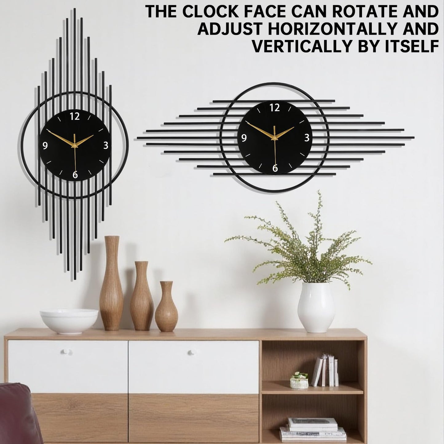 Wall Clock,Decorative Wall Clocks with Silent Quality Quartz Clock Battery Operated,Large Wall Clock for Living Room,Kitchen,Home,Bathroom,Bedroom Wall Decor,11.8x29.5inch,Black