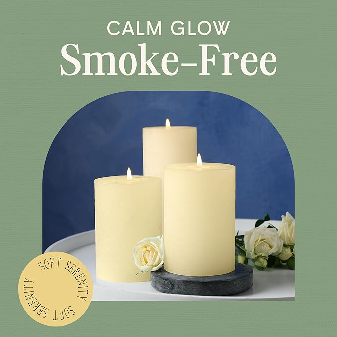 Mister Candle Dripless Unscented Ivory Pillar Candles Hand Poured, Solid Color Non-Scented Candles for Home Decor, Premium Wax, 80 Hr Burn Time, 3x6 Inch