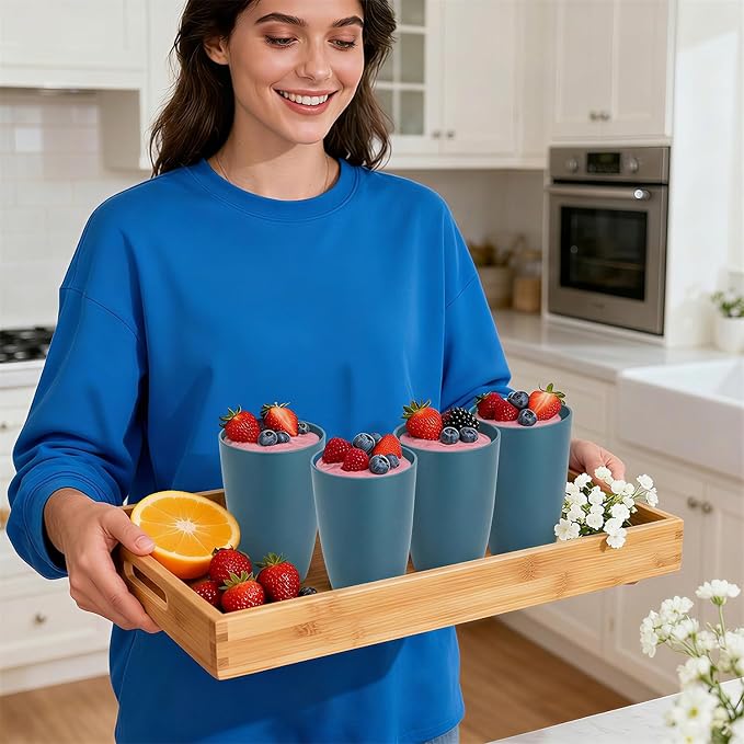 Large 20 OZ Wheat Straw Cups, Unbreakable Drinking Glasses Set of 6, Alternative to Reusable Plastic Cups, Dishwasher Safe Tumblers for Kitchen Outdoor Camping RV, Blue