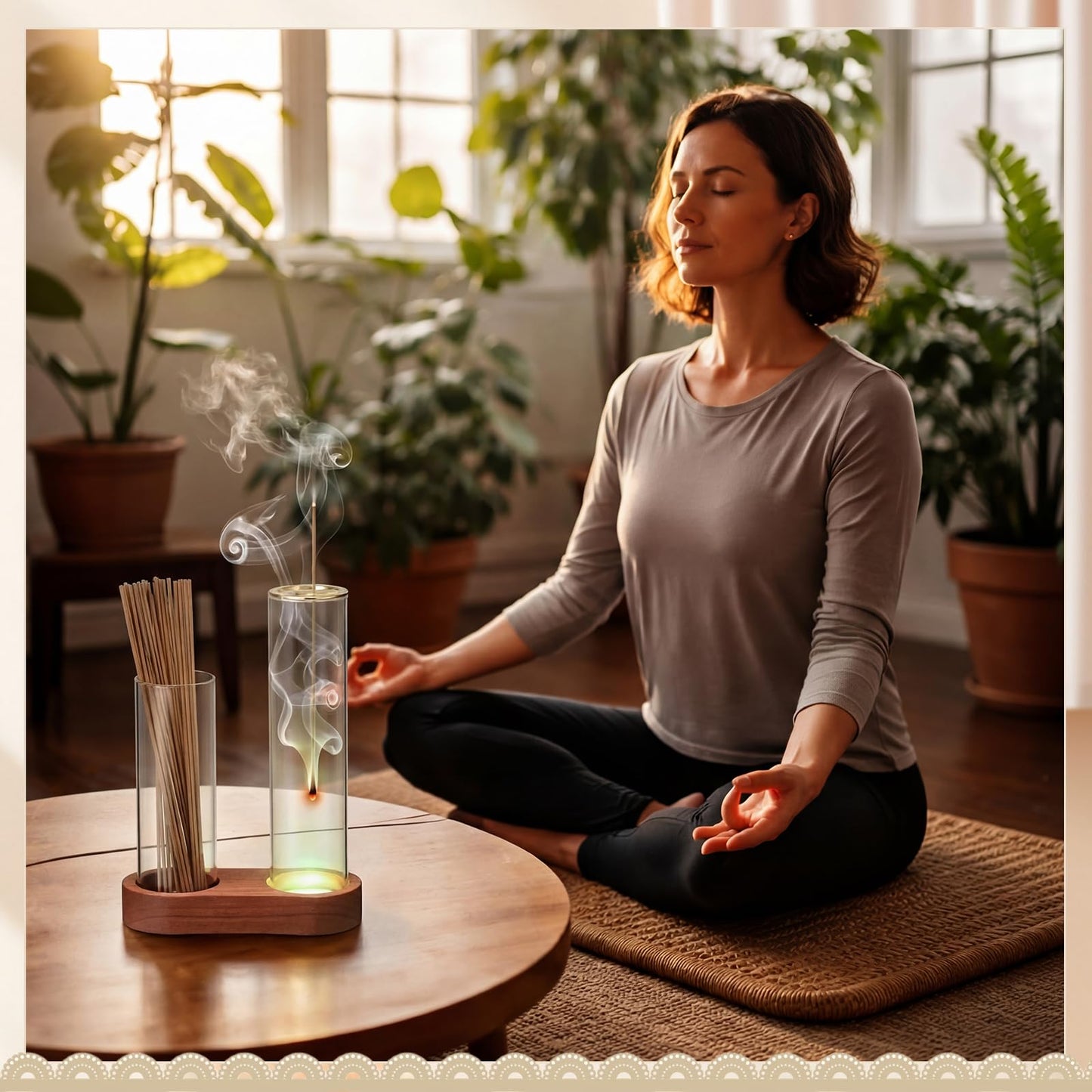 Gandeer Glass Glowing Incense Holder, Incense Sticks Burner Holder with Storage, Hang Upside Down Incenses Holders for Sticks with Glass Ash Catcher for Meditation Yoga Spa Room Decor(Classic)