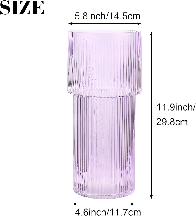 Purple Glass Vase, 12 Inches Tall Vase for Flowers, Large Flower Vases for Bouquet, Modern Purple Glass Vases for Living Room, Dining Table, Office, Entryway, Mantle, Shelf, Wedding Gifts