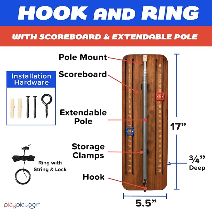 Play Platoon Hook and Ring Toss Bar Game for Adults - Wood Toss Ring Game for Adults - Perfect Home, Basements, & Bar Gifts