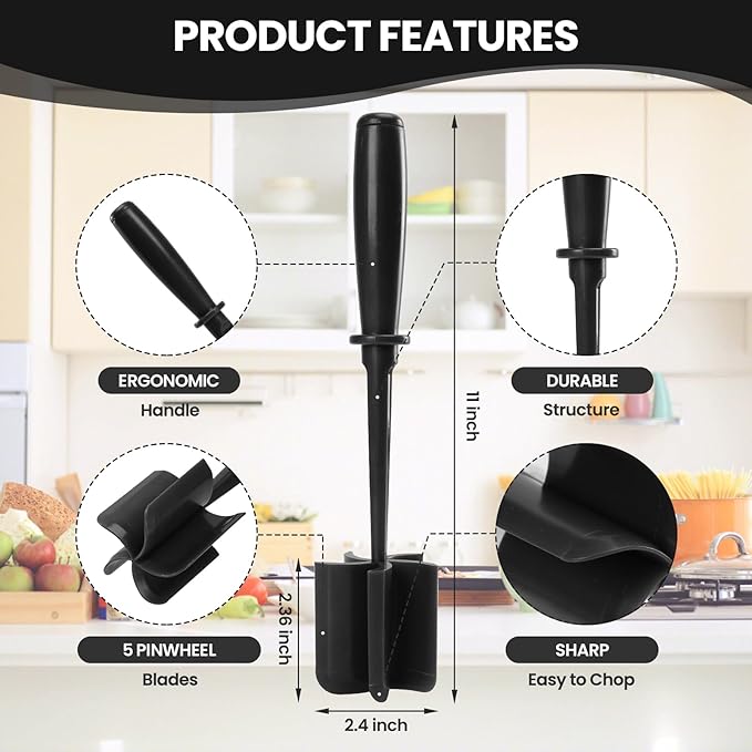 CUNSENR Premium Meat Chopper - 5 Curve Blade Ground Beef Smasher Tool - Heat-Resistant Nylon Meat Masher for Ground Beef, Hamburger, Potatoes - Non-Stick Ground Meat Chopper for Easy Mixing - Black