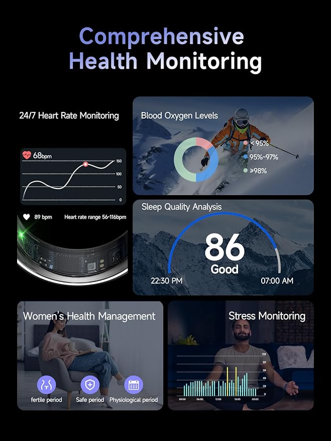 Smart Ring for Women Men, Health Ring with Colorful Display, Fitness Tracker with Heart Rate, Blood Oxygen, Sleep Monitor, No Subscription Fee, 5ATM Waterproof for iPhone & Android (Rose Gold, 11)