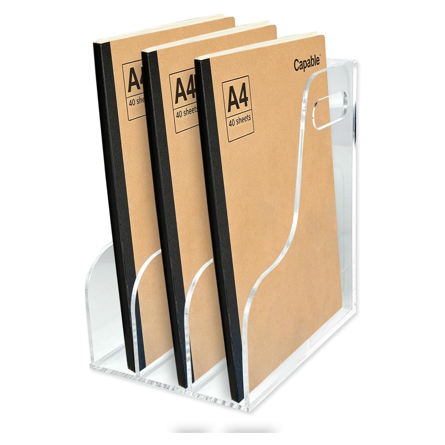 ZESHIHAOGUO 3-Tier Clear Acrylic File Holder, Vertical Document Organizer for Magazines, Binders, Notebooks & Envelopes - Multi-Purpose Desk Storage for Home Office（A4,3 Sections）