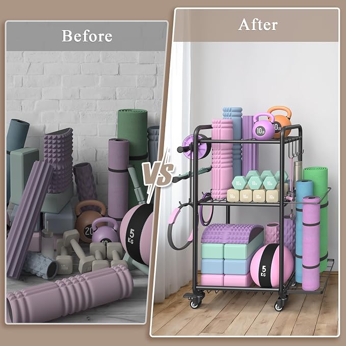 Multi-Functional Home Gym Storage Rack - Yoga Mat Storage Rack, Dumbbell Weight Rack & Workout Equipment Storage with Heavy-Duty Steel Construction for Gym Fitness Organizer
