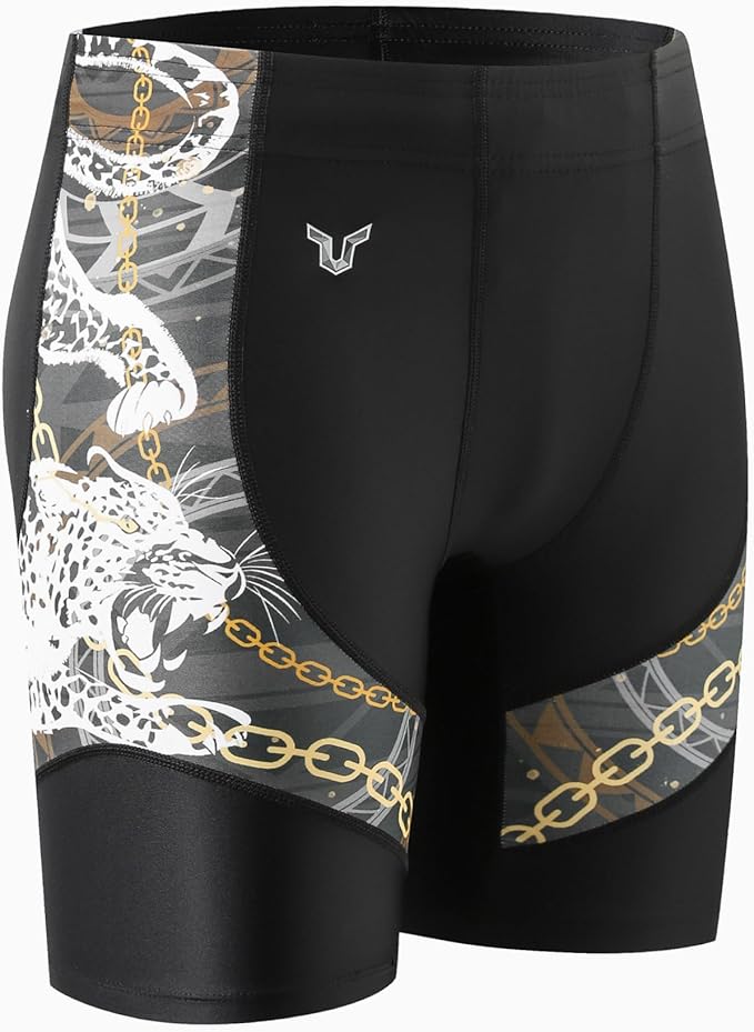 HUGE SPORTS Men's Rash Guard Swim Shorts Compression Swimming Jammer Cool Dry Active Swimsuit Workout Shorts Sports Tights