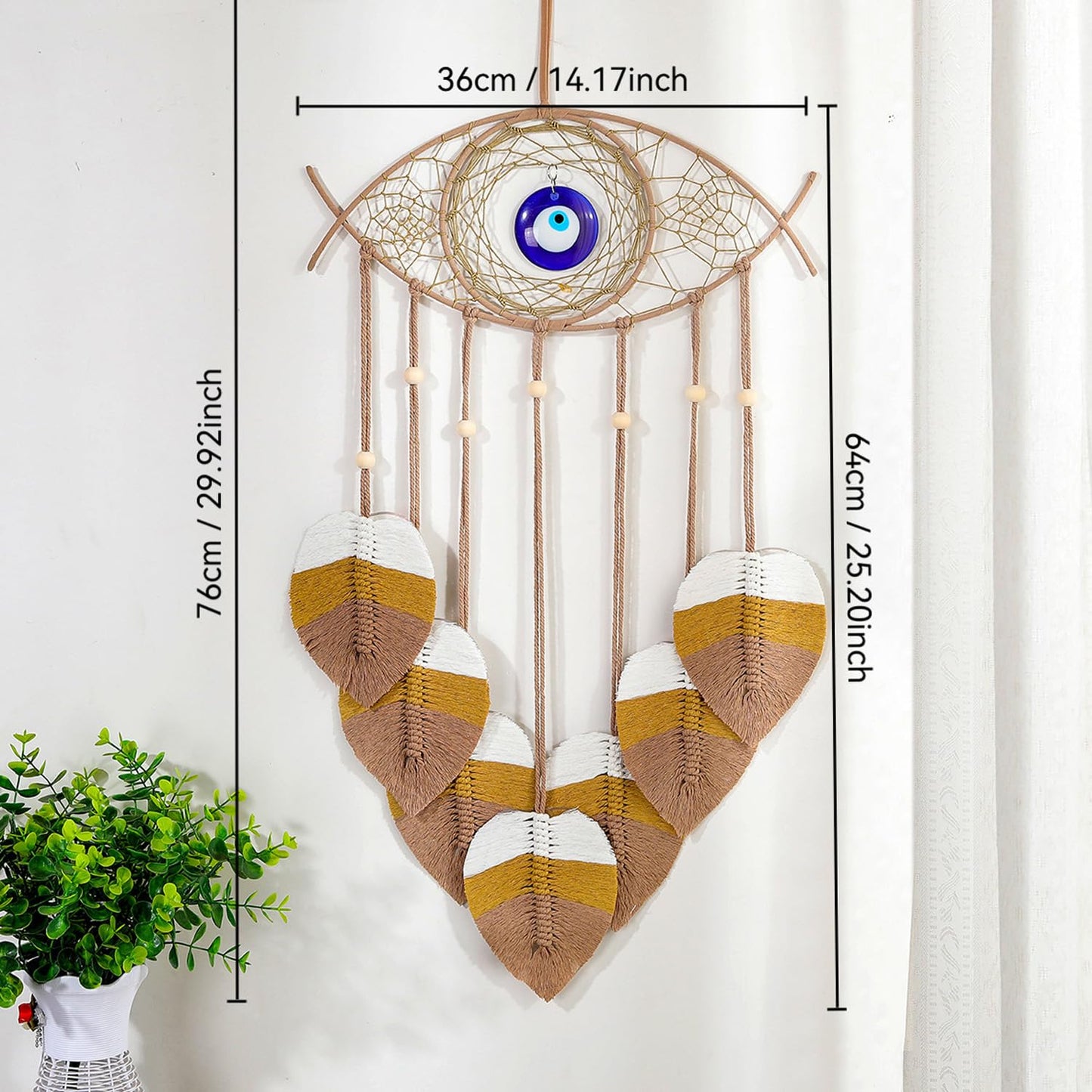 JUXDZISHW Natural,Macrame Wall Hanging Leaves Chic Woven Leaf Tassels Decoration Cotton Ornaments Tapestry Room Decor Modern Bohemian Handmade Feather Wall Art Decorations for Apartment Backdrop