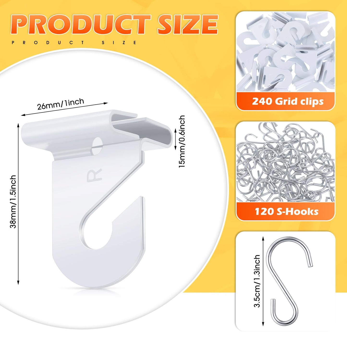 Outus 240 Packs Drop Ceiling Hooks for Hanging Ornament Classrooms & Offices, White Heavy Duty Ceiling Hooks Tile Metal Hangers for Hanging Plants Home, and Wedding Decorations Supplies
