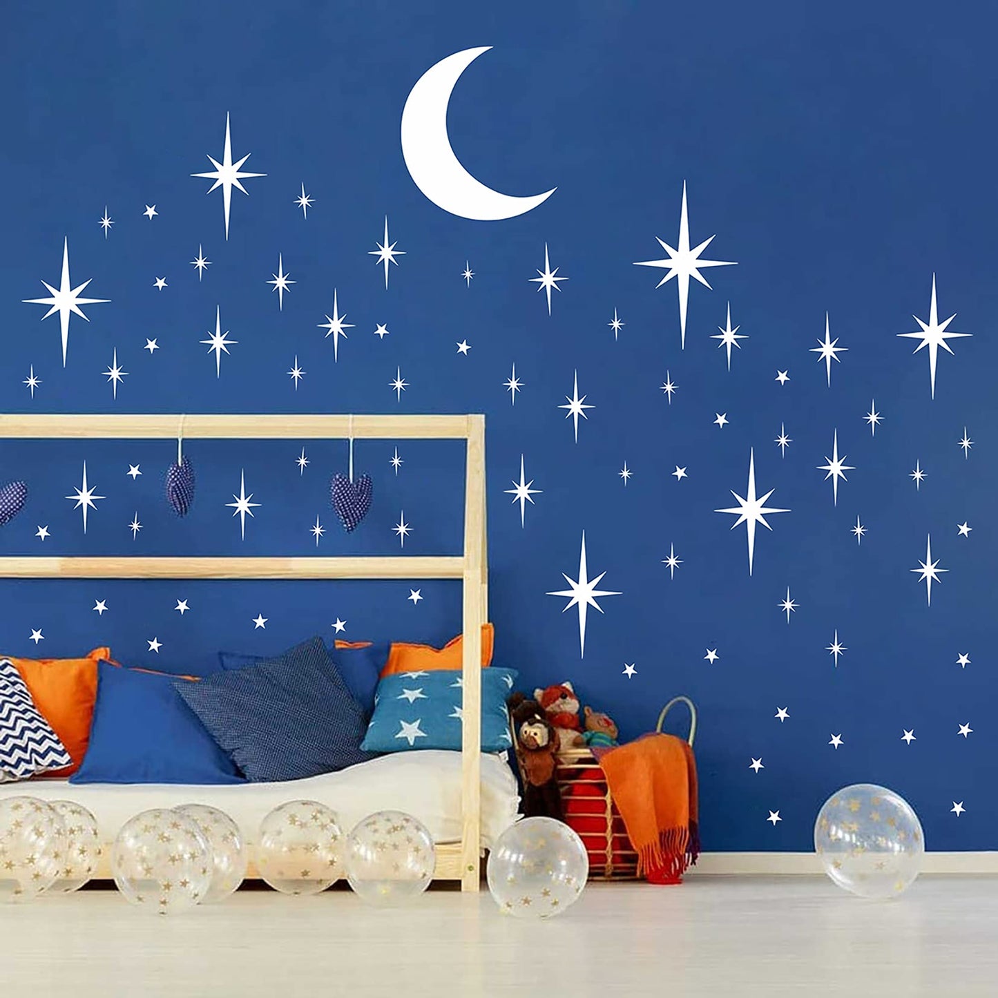 Stars and Moon Wall Decal Star Decals for Walls Nursery Wall Decal White Stick on Stars Vinyl Walls Stars Sticker Removable Peel and Stick Vinyl Stickers for Kids Girls Bedroom