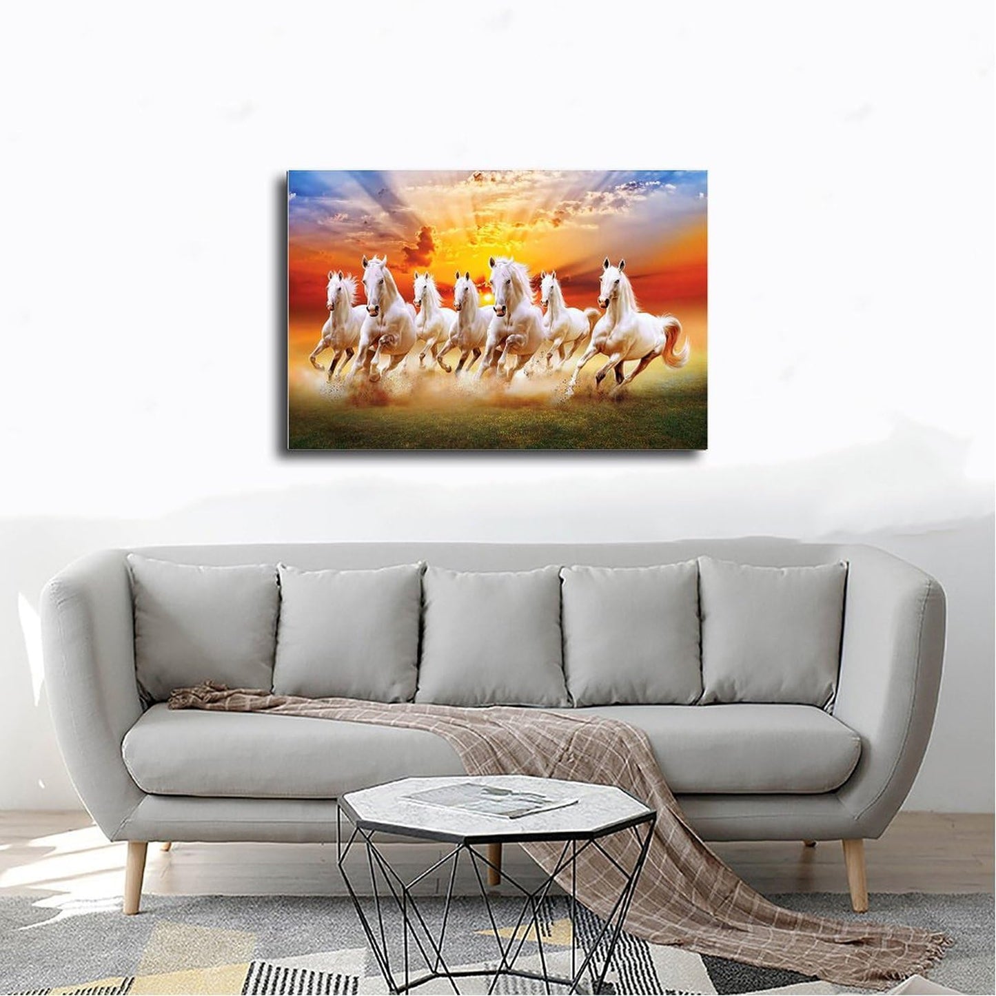 Seven Lucky Running Wild Horses Wall Art Animal Posters 7 Horses Running Painting 2 Canvas Poster Bedroom Decor Sports Landscape Office Room Decor Gift Frame-style Frame-style08x12inch(20x30cm)