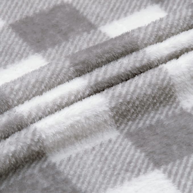 BEDELITE Fleece Throw Blanket for Couch Sofa Bed, Buffalo Plaid Decor Grey and White Checkered Blanket, Cozy Fuzzy Soft Lightweight Warm Blankets for All Seasons