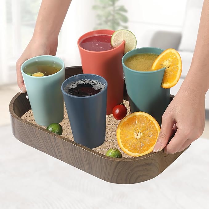 HEYCOME 24 Pcs Unbreakable Plastic Cups Set, 12 Pcs 14 oz and 12 Pcs 20 oz Reusable Plastic Cups, Stackable Water Tumblers, Drinking Cup for Kitchen, BPA-free, Dishwasher and Microwave Safe, 6 Colors