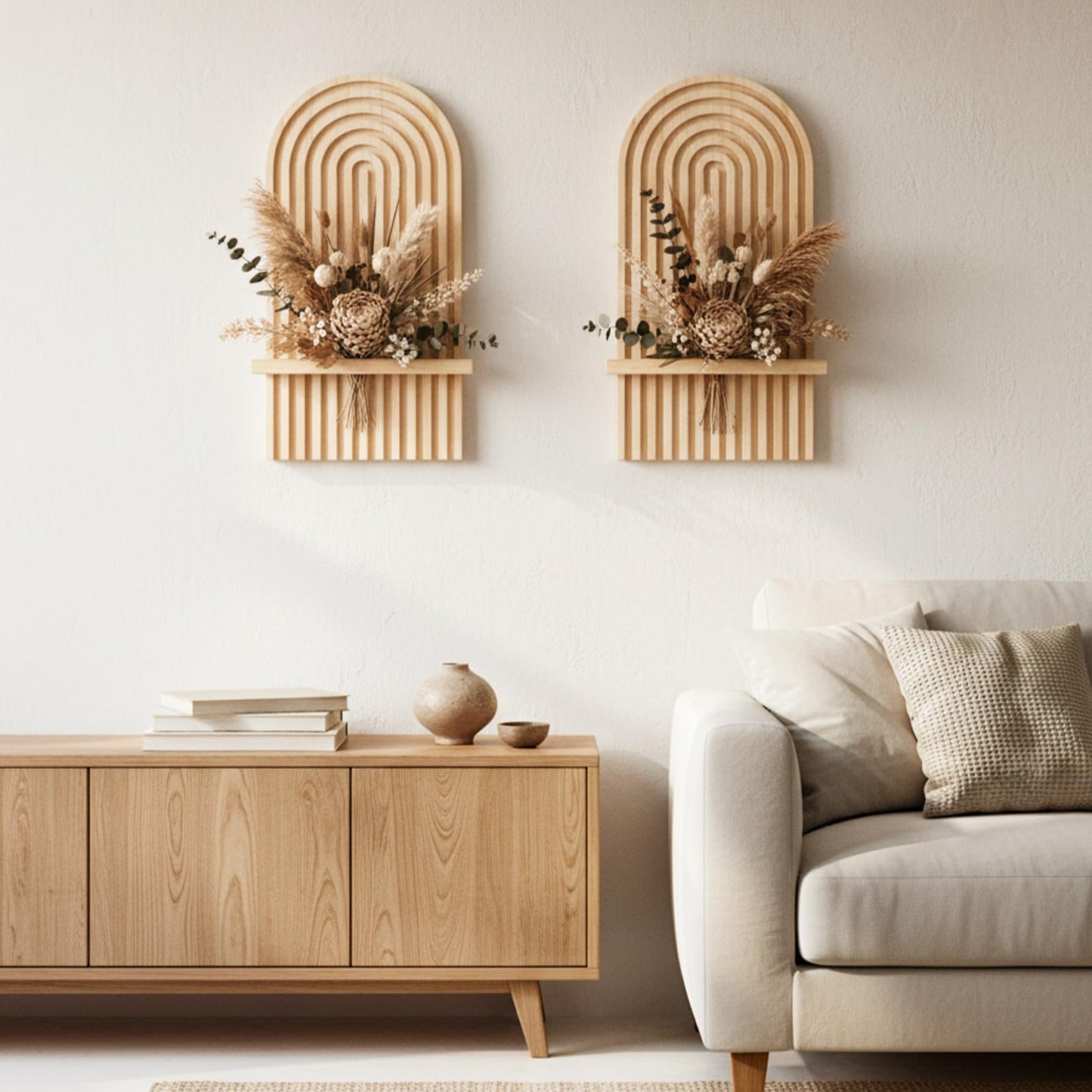 HANLANXUE Boho Wall Decor Set of 2 - Natural Modern Minimalist Mid Century Wall Candle Holder for Living Room Bedroom- Wood Bohemian Decor for Bathroom Nursery Bedroom