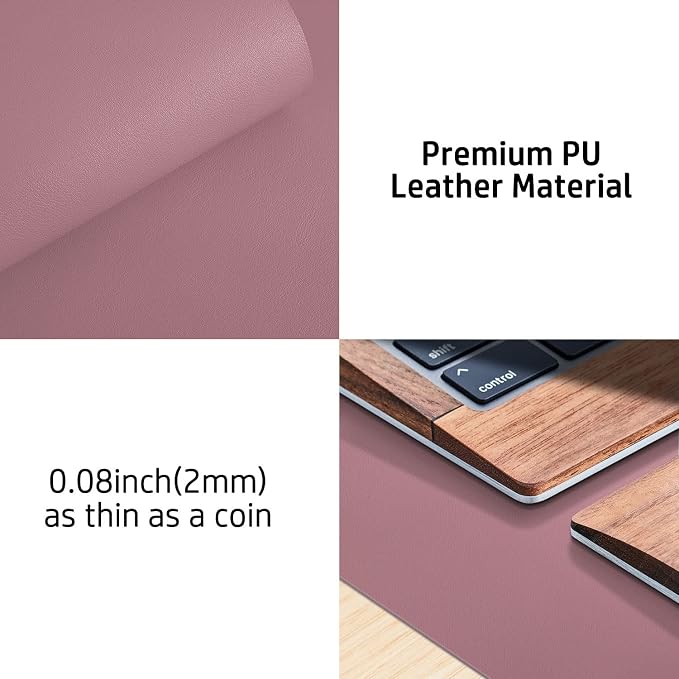 Aothia Leather Desk Pad Protector, Mouse Pad, Office Desk Mat, Non-Slip PU Leather Desk Blotter, Laptop Desk Pad, Waterproof Desk Writing Pad for Office and Home (Dark Pink,36" x 17")