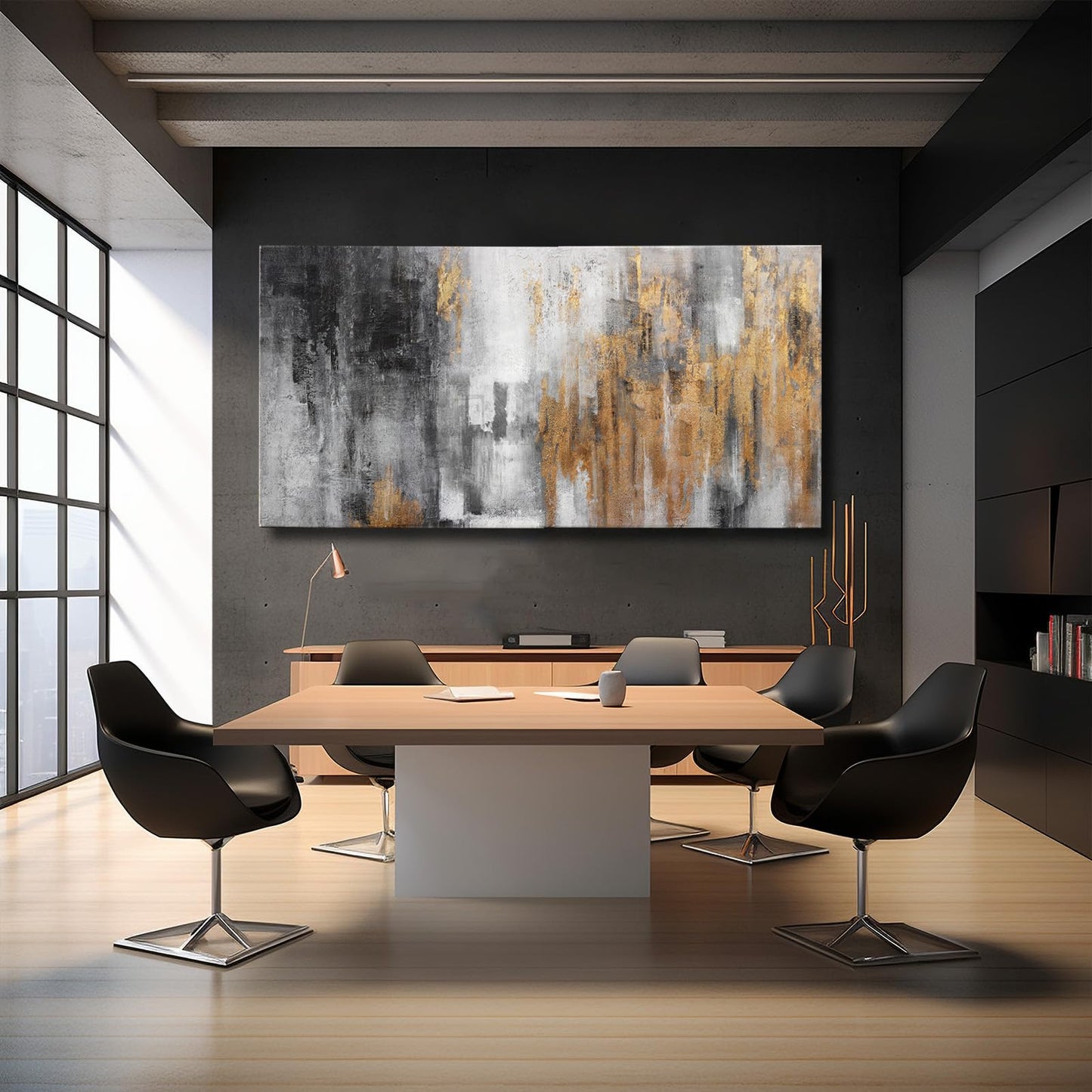 YJYart Abstract Canvas Wall Art with Gold Foil Modern Black Oil Paintings Graffiti Wall Art for Living Room Bedroom Kitchen Office Wall Decorations 30" x 60"