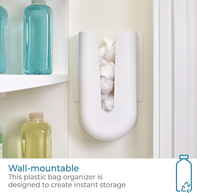 iDesign Recycled Plastic Grocery Bag Holder and Dispenser – 4.03” L x 8.3” W x 12.5” H, White