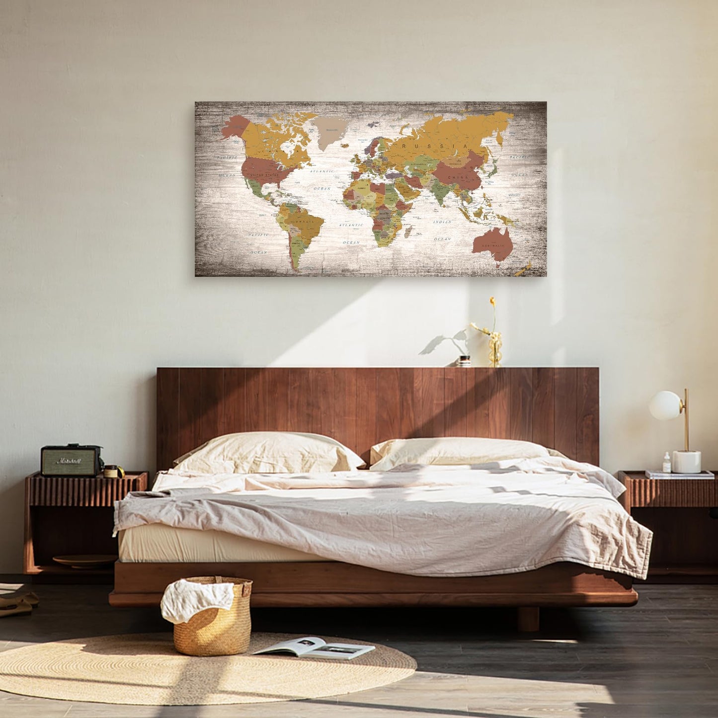 Baisuwallart B0562 1 Piece World Map Poster Canvas Wall Art Painting Modern Framed Map of The World Home Office Decor Maps Picture Prints for Living Room Artwork 48x24inches