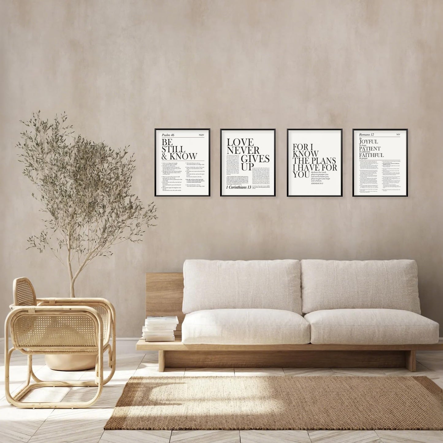 Locomiss Black and White Christian Wall Art Decor, Modern Bible Verse Prints, Minimalist Jesus Scripture Wall Decor, Inspirational Bible Posters for Bedroom Office Living Room, Set of 4 (8x10 Unframed)