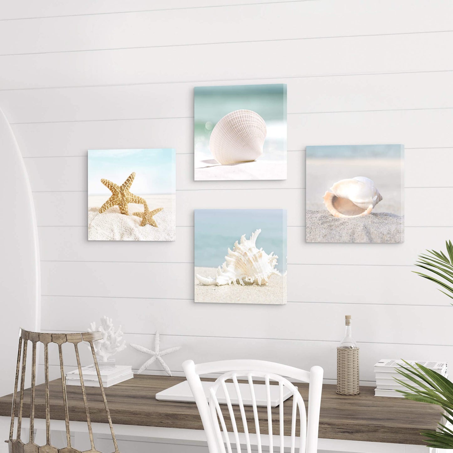 the stream design Beach Canvas Wall Art Bedroom: 4 Piece Living Room Bathroom Coastal Sea Creature Picture Modern Ocean Life Print Decor Calming Seaside Starfish Seashell Conch Painting Artwork