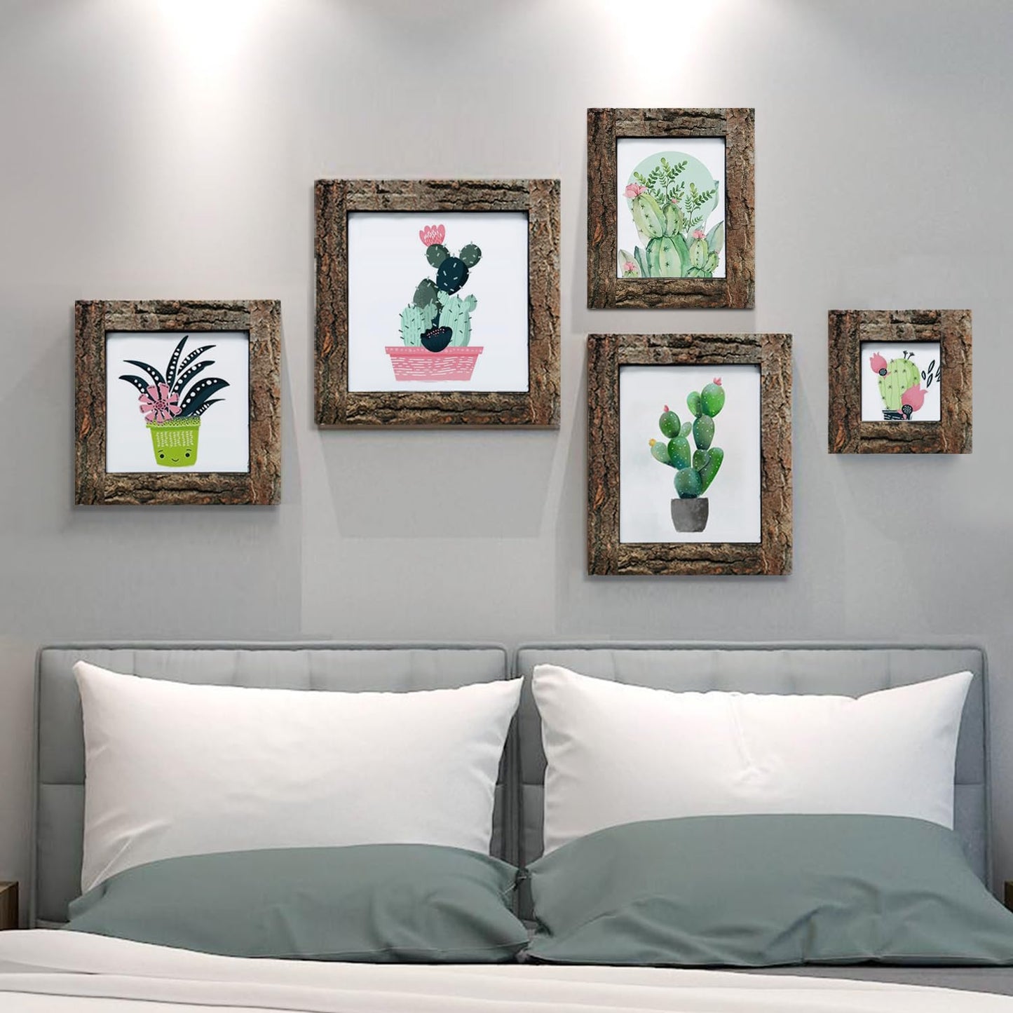 IKEREE 5x7 Rustic Picture Frames with Real Bark, Made of Natural Wood and Real Glass, Display Pictures for Tabletop or Wall Mounting.