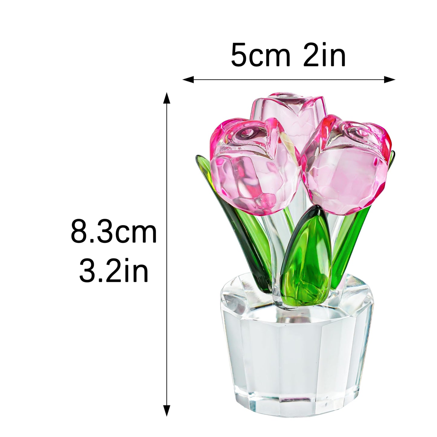 KRISININE 3.2 * 2in Crystal Pink Rose Flower Figurine Romantic Gifts for Wife Girlfriend Mom on Birthday Wedding Home Decorations
