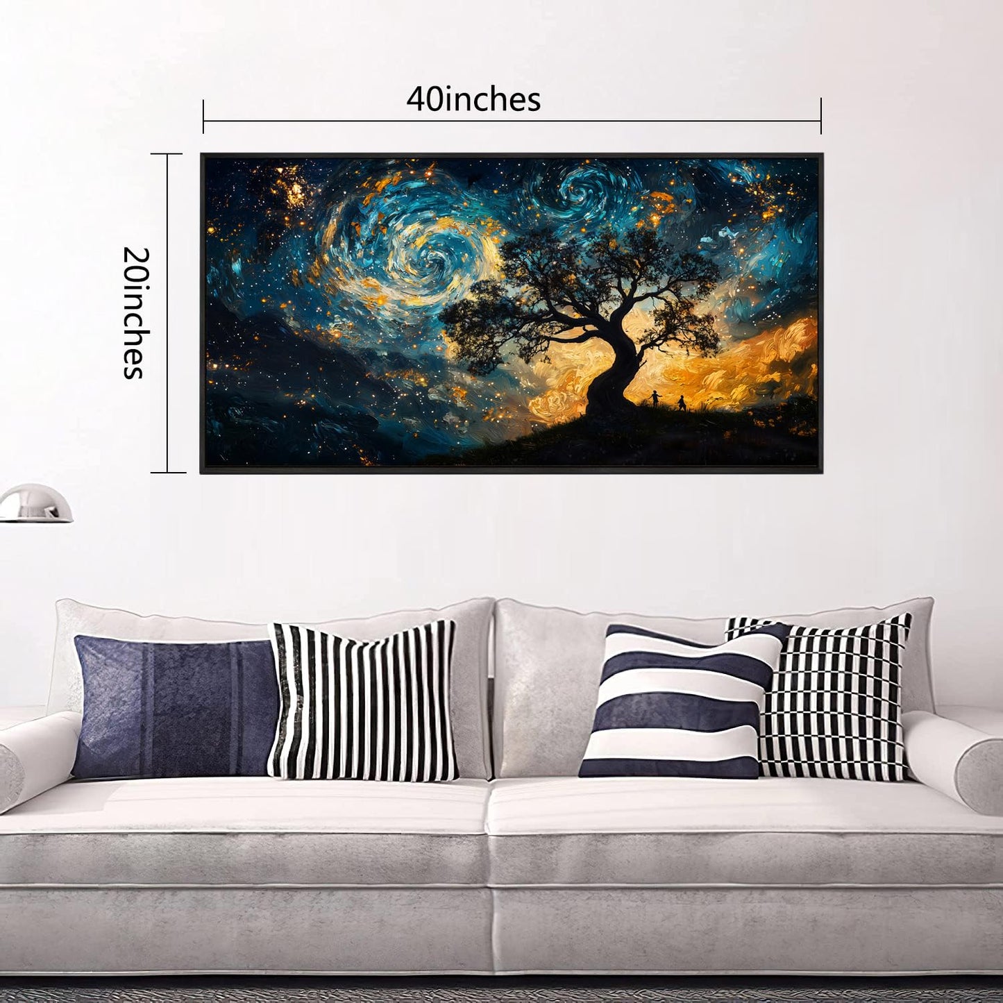 The Mode Art Wall Art Starry Night Canvas Wall Art Natural Scenery Pictures Wall Decor For Living Room Bedroom Decor Office Home Decoration 20 x 40 inches -Black Framed
