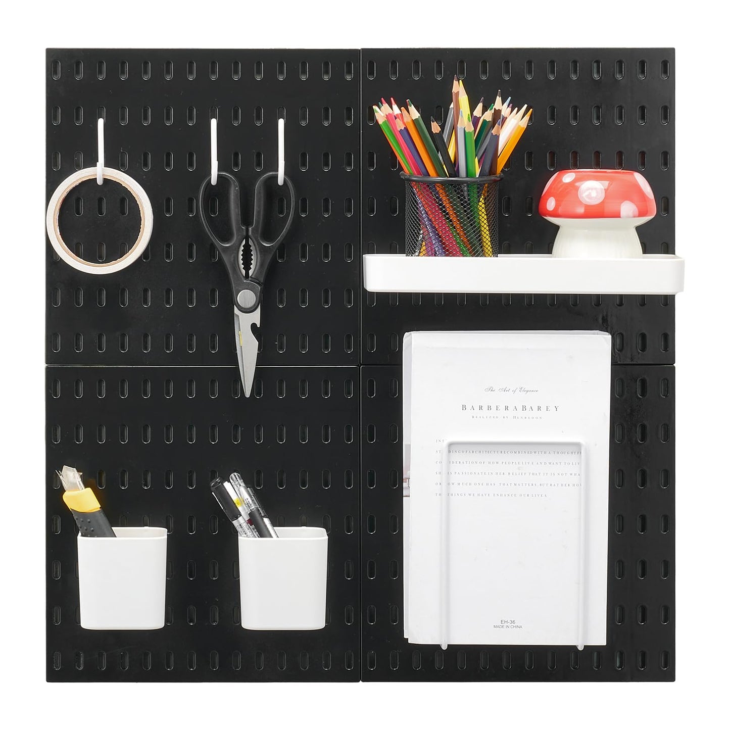 VEVOR Pegboard Combination Kit, 11" x 11" Plastic Pegboard, 4 Panels, Peg Board Wall Organizer Kit with Accessories, for Garage Tool Storage Kitchen Living Room Craft Room Office Bathroom Home, Black
