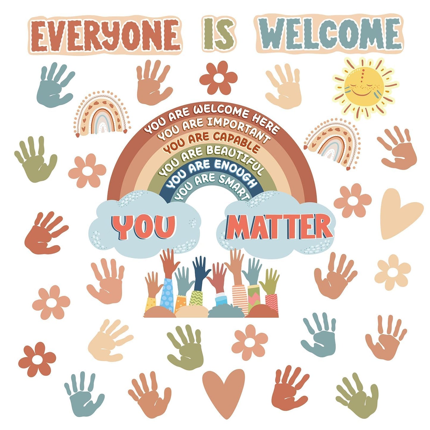 VABAMNA Boho Bulletin Board Decorations for Classroom, 35Pcs Everyone is Welcome Classroom Positive Motivational Inspirational Affirmation Wall Decor Boho Rainbow Cutouts for Teacher School Supplies