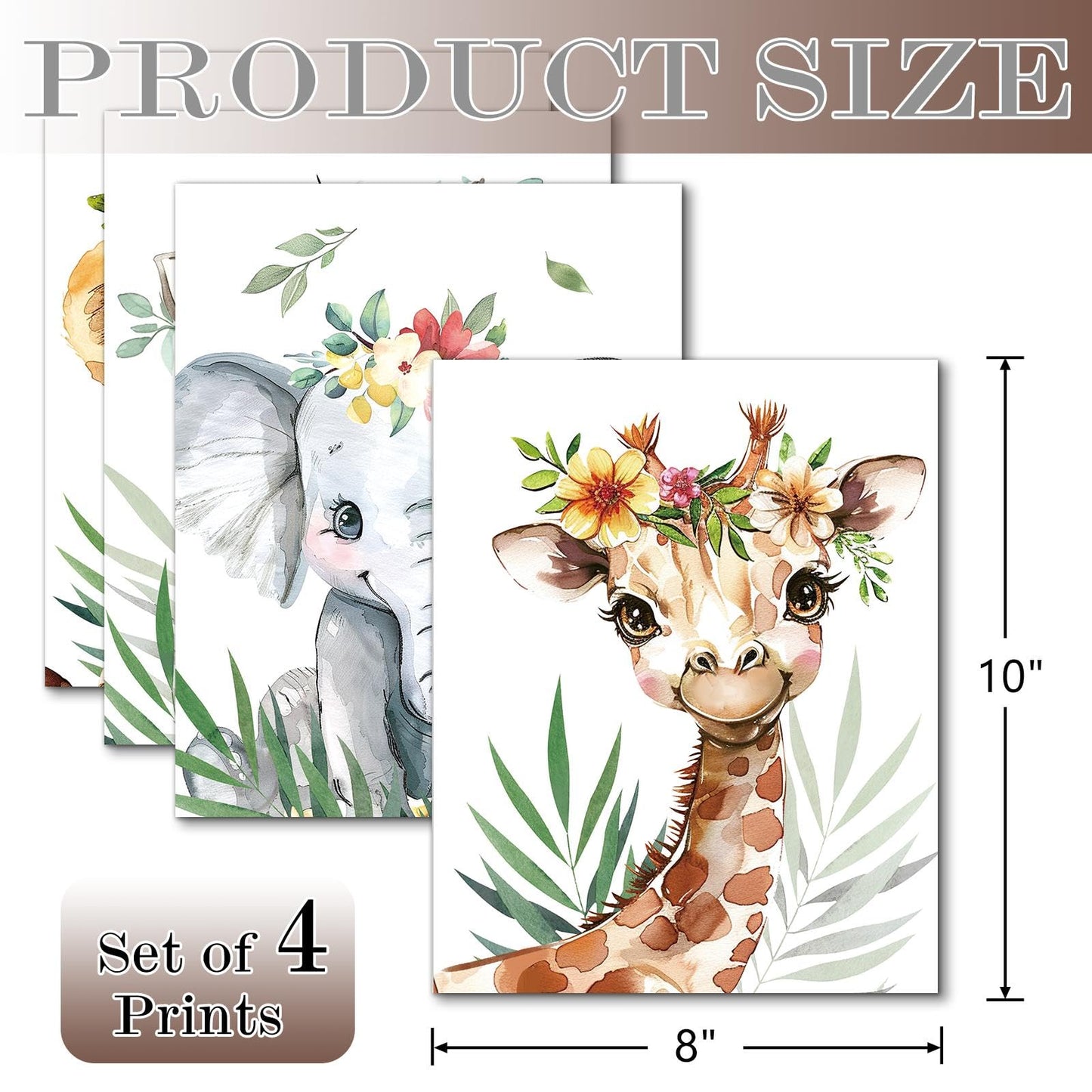 Hapons Baby Safari Animals Nursery Wall Art Decor Posters, Jungle Lion Zebra Elephant Giraffe College Teen Kids Toddler Room Bedroom Bathroom Dorm Wall Art Prints, Aesthetic Tropical Plants Playroom Classroom Wall Decor Gifts 8''x10'' 4 PCS Unframed
